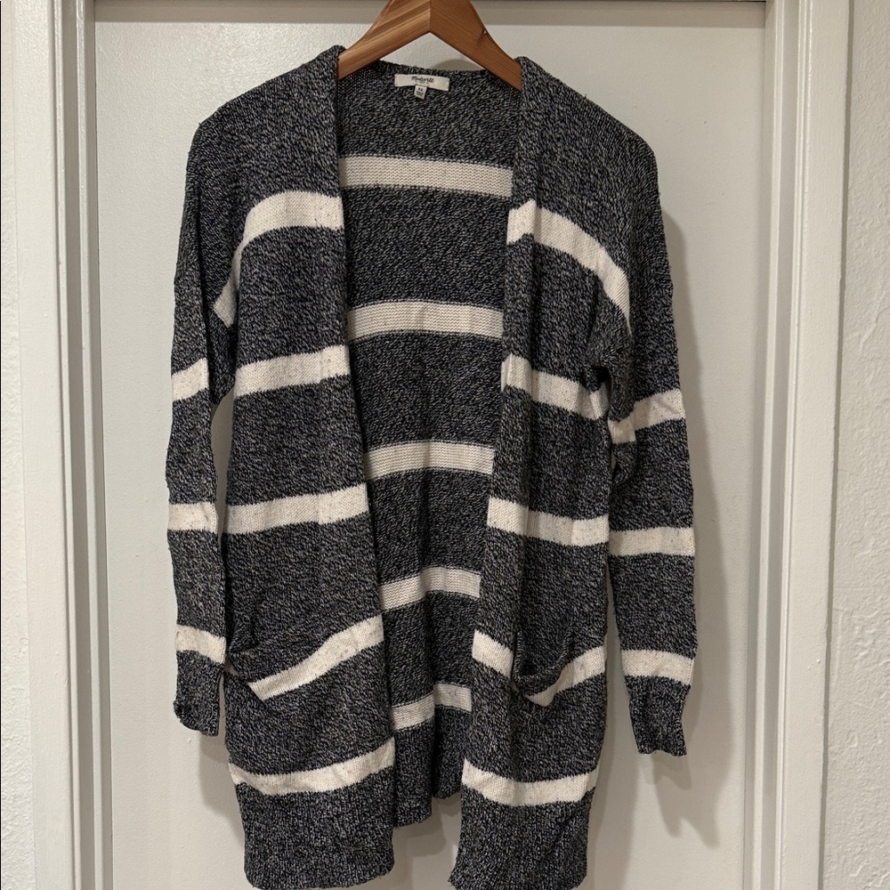 Madewell Charcoal and Cream Striped Cardigan Sz XS - Picture 3 of 8